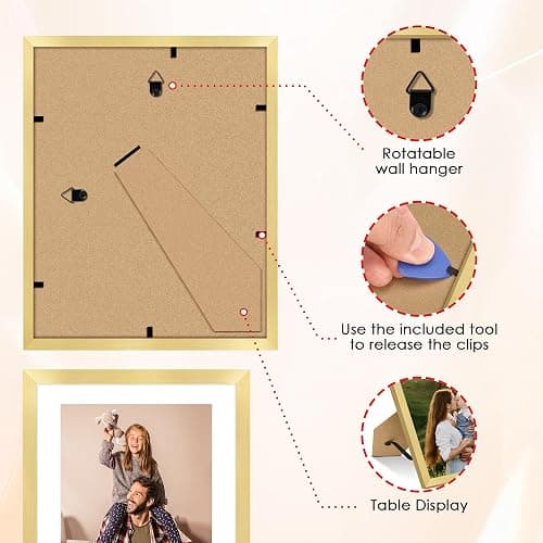 FIXSMITH 10 Pack Picture Frames Collage Wall Decor for Mounting or Tabletop Display, Gallery Wall Frame Set with Two 8x10 Gold Frames, Four 5x7 and Four 4x6 Frames, Multi-Pack Photo Frame Set thumbnail 6