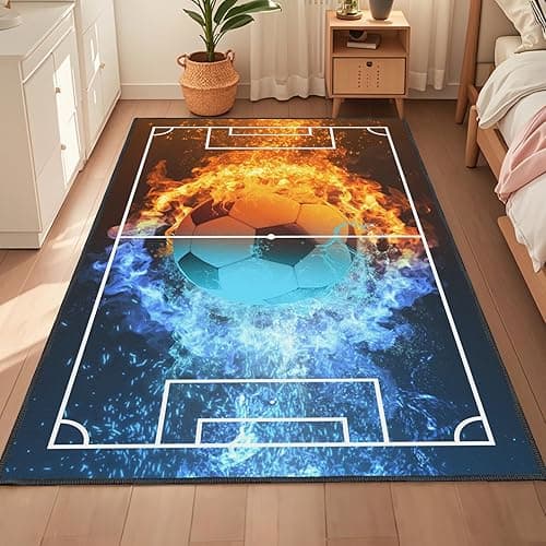 Rnmdn Soccer Rug for Boys Bedroom,5'x7' Polyester Non-Slip Sports Rug for Living Room Game Area and Soccer Room Decor thumbnail 4