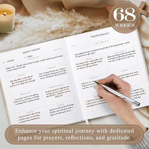 Lanpn Bible Prayer Journal for Women Men, 68 Weeks Linen Bible Study Journal Christian Prayer Notebook Planner with Scripture Verse, Devotional Journal Religious Christian Faith Gifts Women, Beige thumbnail 3