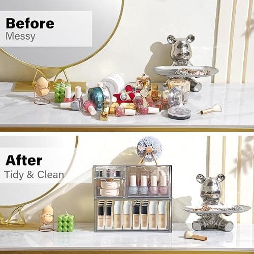 Prsildan Acrylic Drawer Makeup Organizer with 4 Drawers, Set of 2 Office Desk Organizers Accessories, Clear Stackable Storage Drawers for Vanity, Countertop, Craft, Jewelry, Art Supply Organization thumbnail 4