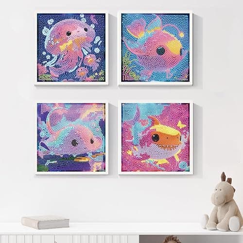 FLAJZ Diamond Art Kits for Kids, 4 Pack Diamond Painting Kits for Kids Beginners, 5D Cartoon Cute Animals Dimond Art Kits, DIY Full Drill Round Mosaic Gem Art Kits for Home Wall Decor 6x6 Inch thumbnail 3