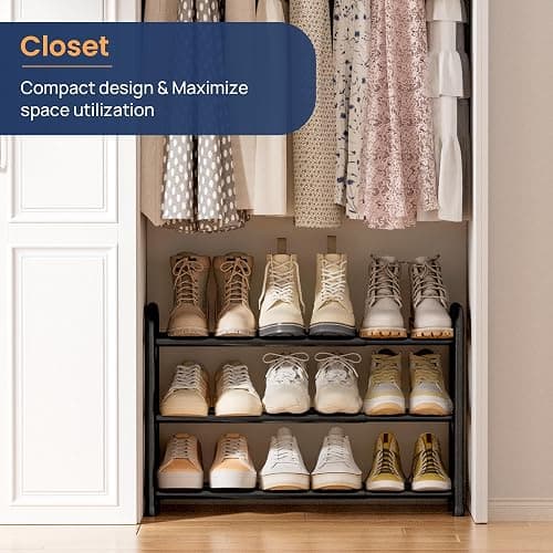 ENJOYBASICS Expandable Shoe Rack, 3 Tier Adjustable Shoe Organizer Shelf for Closet, Black Metal Free Standing Shoe Rack Storage for Small Space, Entryway | Adjustable, for Closet, Shoe Rack Storage, for Small Space, Entryway thumbnail 5