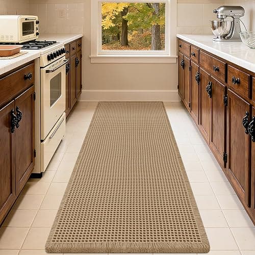 Extra Large Waffle Bath Mat, Boho Woven Modern Bath Rug Absorbent Non Slip, Soft Bathroom Mats, Machine Washable Knit Bath Rugs with Tassels for Bathroom, Bedroom, Kitchen, Shower, Tub, Beige, 5'x2' thumbnail 6