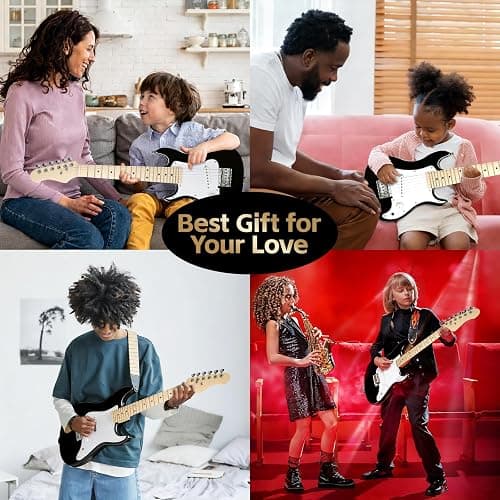 GOLDRIFF 30in Kids Electric Guitar Starter Kit for Beginners, Mini Electric Guitar with 5W Amp, Gig Bag, Strap, Extra Strings, Cable, 6 Picks, Clean Cloth and Free Online Lessons (Black) thumbnail 9