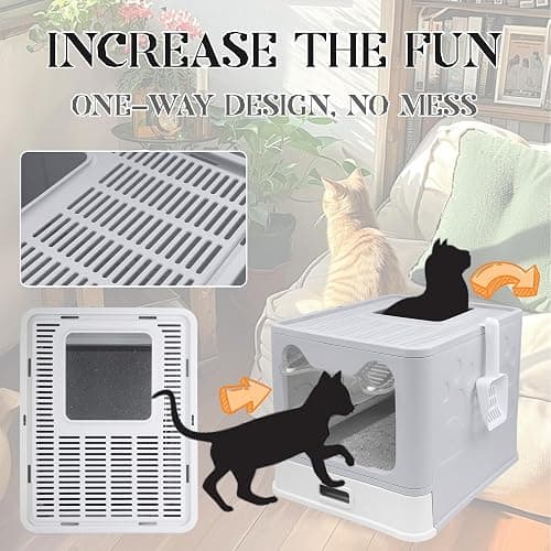Modign Stainless Steel Litter Box with Lid,Large Foldable Litter Box with Lid,Covered Top Entry Litter Boxs,Enclosed Cat Litter Boxs with Litter Scoop for Big and Small Cats(Gray) thumbnail 4