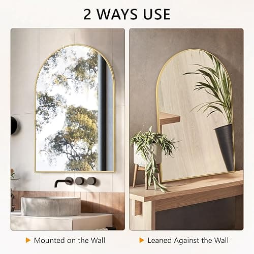 Arched Wall Mirror for Bathroom,Mirrors for Wall,24''x36'',Vanity Mirror for Bedroom Dresser, Entryway, Living Room, Metal Frame (36''x24'',Gold) thumbnail 7