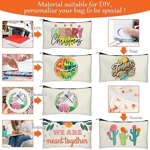 Legigo Blank Canvas Bags Zipper Pouch Makeup Bags Pencil Pouch Bulk | Multi-Purpose, Sturdy Canvas Pouch with Zipper, Cosmetic Travel Toiletry Bag for DIY Crafts, Gifts & Storage, 8.3 x 5 Inch thumbnail 6