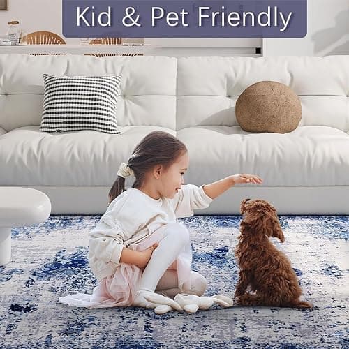 jxgzyy Washable Area Rug 5x7, Non Slip Carpet, Blue Tidal Style | 0.2" Low Pile Soft Carpet Kids and Pets Friendly, Stain-Resistance Home Decor for Bedroom Dining Kitchen Living Room thumbnail 2