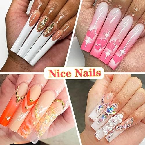 600PCS Square Nail Tips Full Cover, 3XL Clear Nail Tips for Acrylic Nails Professional, XXXL Full Cover Nails Tips No C Curve, Extra Long Tapered Square Fake Nails for Salons Home DIY 12 Sizes thumbnail 3