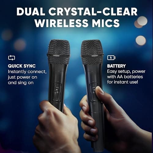 MASINGO Karaoke Machine for Adults and Kids, 40W Speaker with 8" Woofer, 2 Wireless Microphones, Bluetooth, USB, MicroSD, FM Radio, TV Connection, Tablet Holder, and Real-Time Karaoke Mode, Soprano X2 thumbnail 4