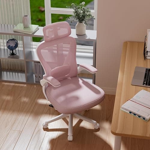 SeekFancy Ergonomic Office Chair M903, Computer Desk Chair with Wheels, High Back Mesh Office Chair with Adjustable Lumbar Support, Headrest, Flip-Up Armrests, Pink thumbnail 4