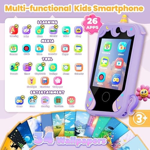 Kids Phone for Girl Toys, Christmas Birthday Gifts for Age 3-10 Year Old Girls Boys Toys, Kids Toddler Smart Phone, Detective Educational Learning Toys with 2.8" Touchscreen, Music Video Game (Purple) thumbnail 2