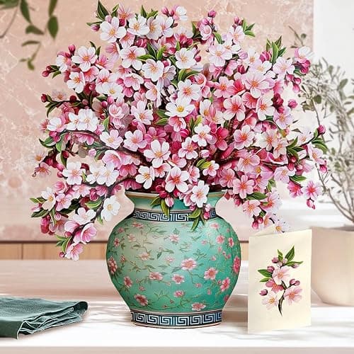 Freshcut Paper Pop Up Cards, Japanese Cherry Blossoms, 12 Inch Life Sized Forever Flower Bouquet 3D Popup Greeting Card, Birthday Cards, Thank You Card, Blank Notecard & Envelope thumbnail 2