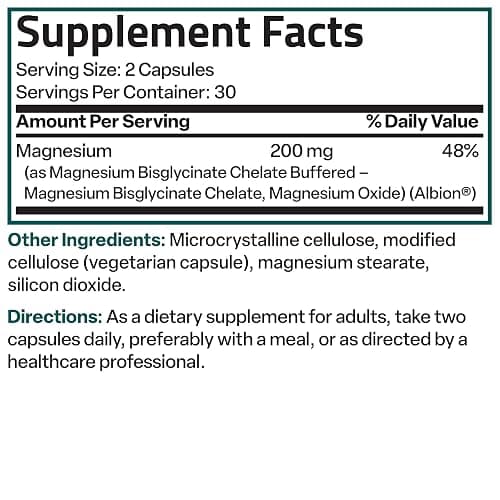 Bronson Magnesium Glycinate 200 MG per Serving Chelated for High Absorption, Gentle On Stomach, Non-GMO, 60 Vegetarian Capsules thumbnail 8