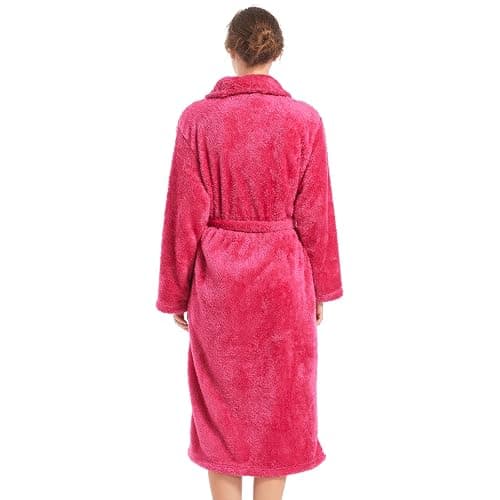 Inner Wish Womens Plush Fleece Robe, Cozy Warm Bathrobe Fuzzy Female Spa Robe With Pockets thumbnail 3