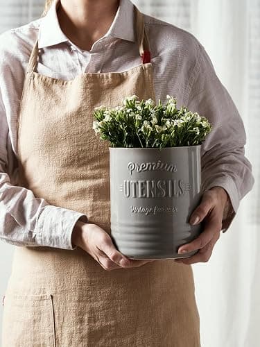 DOWAN 7.2″ Extra Large Kitchen Utensil Holder - Farmhouse Utensil Holder for Countertop - Ceramic Utensil Crock with Protection Cork Mat - Kitchen Decor & Housewarming Gift (Grey) thumbnail 6