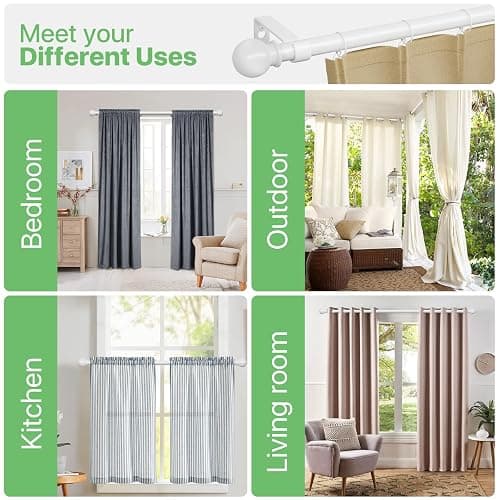 White Curtain Rods 2 Pack, 48 to 88 inch Curtain Rod Set with Brackets, 5/8" Diameter Adjustable Curtain Rod for Bedroom, Living Room, Kitchen thumbnail 7