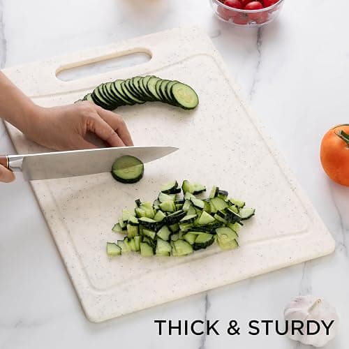 COOK WITH COLOR Non-Slip Cutting Board Set – Kitchen Essentials with Easy Grip Handle for Meat, Veggies, and Fruits, 4 Cutting Boards, White - 4 Cutting Boards - White thumbnail 5