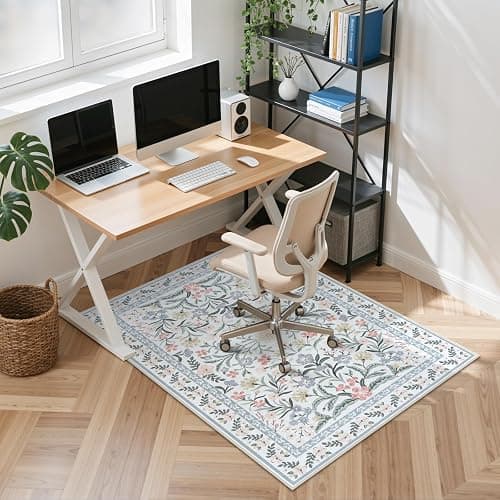 Anidaroel Desk Chair Mat for Hardwood Floor/Tile Floor, 36"x48" Boho Computer Chair Mat, Anti-Slip Floral Office Rugs for Rolling Chairs, Low Pile Beige Desk Chair Mats for Hardwood - Image 1