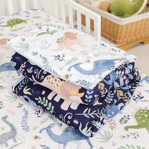 Pea Pod 4 Piece Dinosaur Toddler Bedding Set for Boys, Premium Blue Toddler Comforter Set Crib Sheets Set Includes Flat Top Sheet, Fitted Sheet, Comforter, Envelope Pillowcase,Ultra Soft thumbnail 8