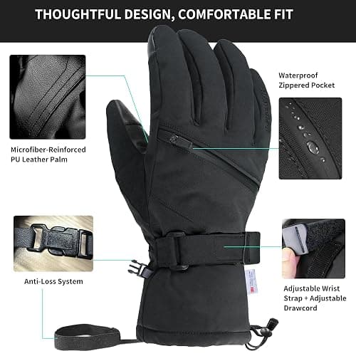 Unigear Skihandschuhe Herren Damen, 3M Thinsulate Winterhandschuhe Touchscreen, Thermohandschuhe wasserdicht warm rutschfest für Skifahren Snowboard Eislaufen Wandern Radfahren thumbnail 5