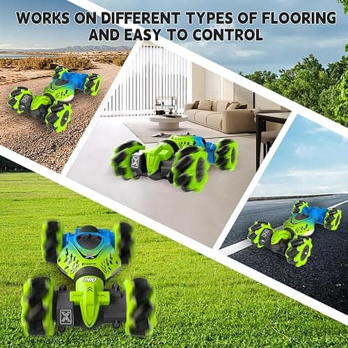 UDKIC Remote Control Car - RC Drift Car Toys for Boys 4-7 8-12, 4WD Gesture Sensing RC Stunt Cars for Kids 6 7 8 9 10 Year Old Boy Birthday Gift (Green) - Green thumbnail 7