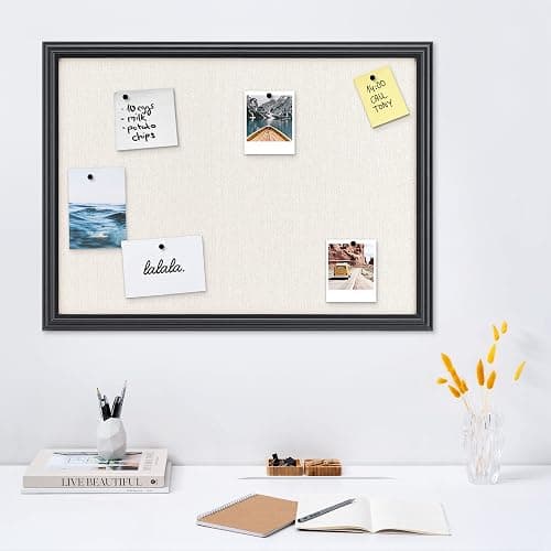 Navaris Framed Linen Bulletin Board - 17 x 23 inches Fabric Jewelry Organizer Pinboard for Wall Memory Memo Pin Board - Linen with Frame thumbnail 2