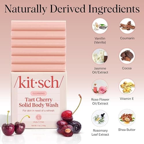 Kitsch Cleansing Tart Cherry Soap Bar with Refreshing Scent - Eco-Friendly Body Wash Women Love - Cherry Solid Bar Soap for Daily Use - Silicone, Sulfate and Paraben Free, Made in USA - 4oz thumbnail 6