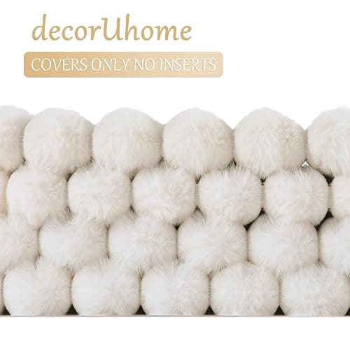 decorUhome Set of 4 Faux Fur Throw Pillow Covers 18x18 Inch Decorative Farmhouse Modern Soft Plush Striped Couch Pillow Covers with Velvet Back for Sofa, Bed, Living Room, Cream White thumbnail 8