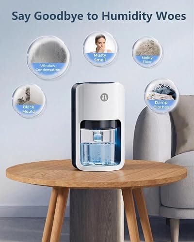 Small Dehumidifier for Bedroom, 42oz Dehumidifier with Auto Shut Off, Quiet Portable Dehumidifier for Bathroom, Closet, RV, 7 Color Night Light thumbnail 2
