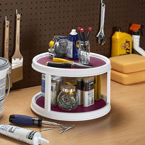 Copco Non-Skid 2 Tier Pantry Cabinet Lazy Susan Turntable, 12-Inch, White/Purple thumbnail 7
