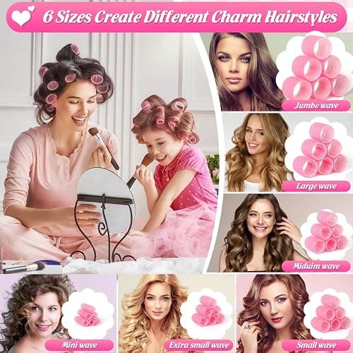 Tetutor 6 Size Hair Rollers for Women, 62 Pcs Rollers Hair Curlers for Long Medium Short Hair, Large Medium Small Self Grip Hair Rollers with 36 Rollers 24 Stainless steel Clips 1 Storage Bag thumbnail 6