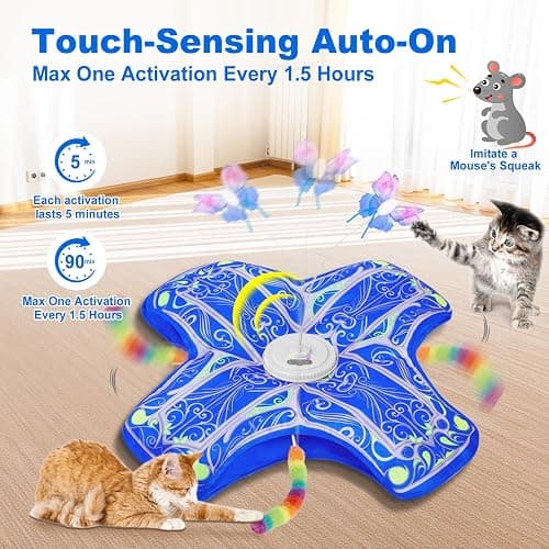 Qraxond Interactive Cat Toys for Indoor Cats,[Newly Upgraded] Rechargeable Touch Activated Hide and Seek Kitten Toys for Bored Indoor Adult Cats with Fluttering (Blue) thumbnail 3