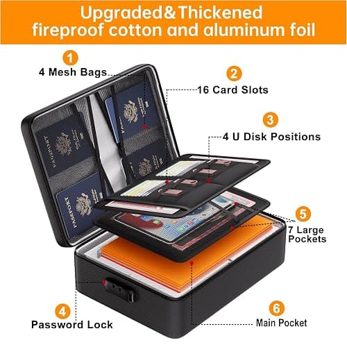 DocSafe 5200°F Document Organizer with Lock,Upgraded Heat Insulated Fireproof＆Waterproof Box 8 Layers File Organizer,Portable Home Travel Safe Storage for Important Documents, Files and More thumbnail 6