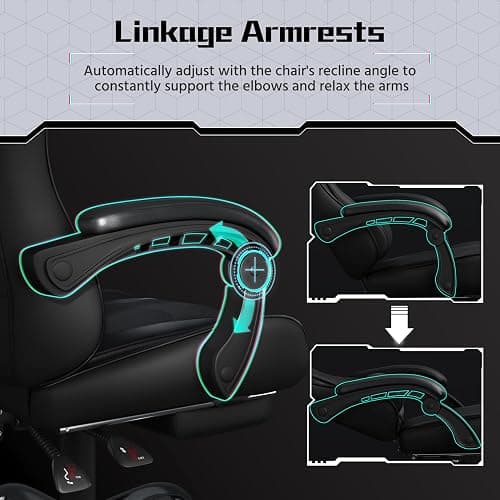 Yaheetech Gaming Chair, Video Game Chair with Massage Lumbar Support and Footrest Height Adjustable Ergonomic Computer Chair with Swivel Seat and Headrest, Full Black thumbnail 8