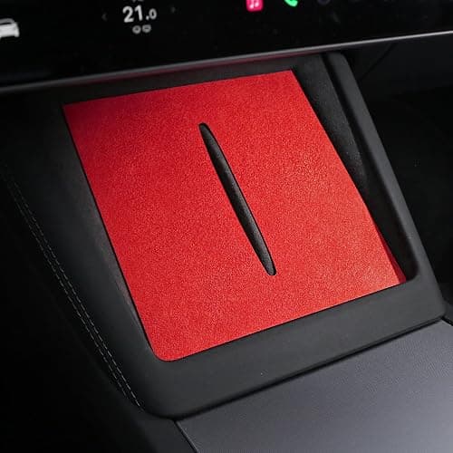 BETTERHUMZ Car Center Console Charging Holder Pad for Tesla Model 3 Highland 2024 Model Y Juniper 2025 2026 for Alcantara Carbon Fiber Interior Decor Trim Tuning Accessories (Suede Red) - Image 1