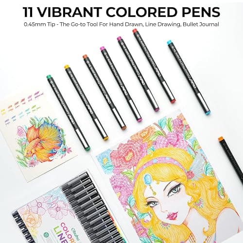 Ohuhu Colored Fineliner Drawing Pens: 18 Packs Fineliners 11 Colored Pens & 7 Assorted Point Sizes Black Micro Pen Waterproof for Drawing Sketching Anime Manga Artists Beginners - Hana Highway thumbnail 7