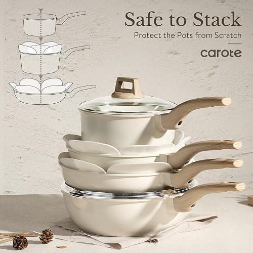 CAROTE ICE 35pcs Pots and Pans Set, Nonstick Cookware Sets, White Granite Induction Cookware with Kitchen Knife Set thumbnail 7