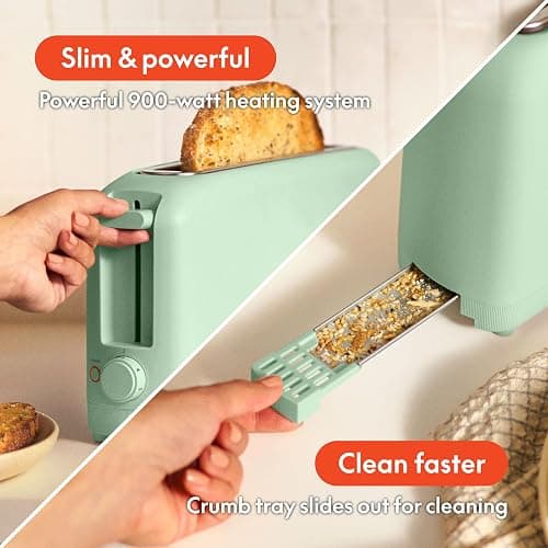 bella 2 Slice Slim Toaster, Fits-anywhere™ Kitchenware, 6 Setting Shade Control with Reheat & Cancel Buttons, Fits Sourdough, 10” Long Slot, Anti Jam & Auto Shutoff, 900 Watt, Seaglass thumbnail 5