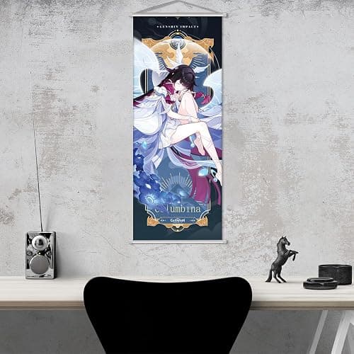 Rainteam Anime Poster Game Hanging Wall Art Artistic Canvas Genshin Character Posters with Rods for Living Room Bedroom Decor(29.5 inch x 11 inch) (Columbina Hyposelenia) thumbnail 4