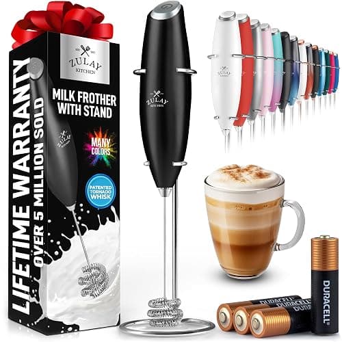Zulay Kitchen Patented Tornado Triple Whisk Milk Frother with 4 Duracell Batteries – Handheld Foam Maker for Coffee, Lattes, Matcha & Hot Chocolate – Rich, Creamy Froth in Seconds - Image 1
