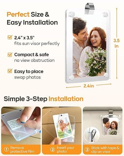 2Pcs Car Picture Holder for Sun Visor – Magnetic 2.36"x3.5" Car Visor Photo Clip, Horizontal & Vertical Photo Display, Wallet-Size Clear Acrylic Car Picture Frame Perfect for Polaroid Go and Instax Mini thumbnail 5