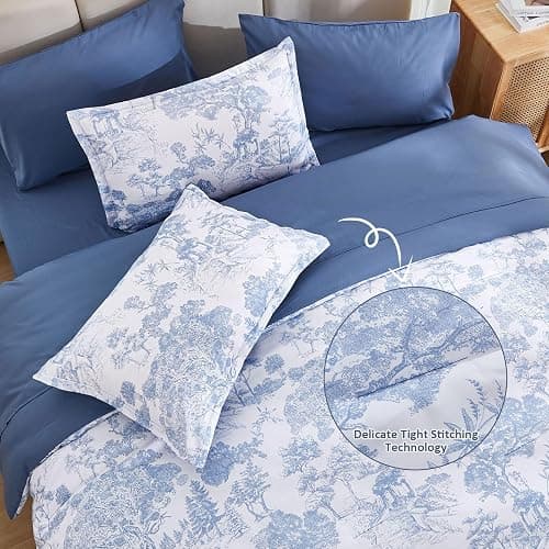 DJY Blue Comforter Set Queen, 7 Pieces Bed in a Bag Queen Size Botanical Comforters with Sheets Elegant Plants Print Soft Microfiber Reversible Complete Bedding Sets for All Season thumbnail 4