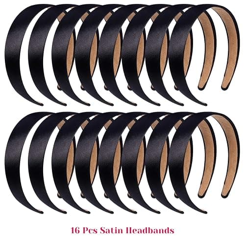 anezus 16 Pcs Satin Headbands Bulk 1 Inch Anti-slip Black Ribbon Hair Bands Plain Hard Headbands for Women Girls DIY Craft Hair Accessories (Black) thumbnail 2