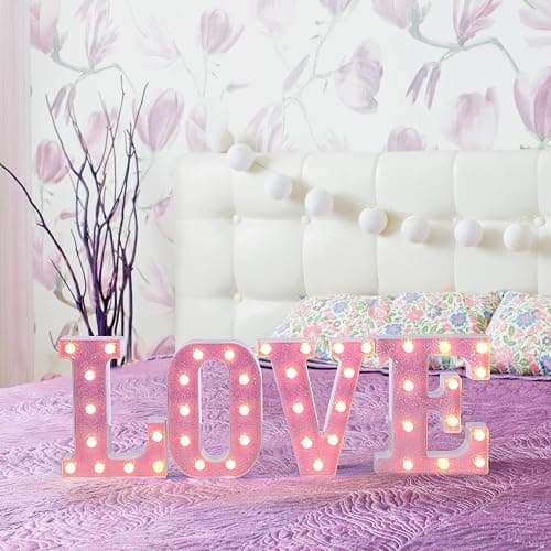 Foaky Pink Light up Letters，Pink Party Decorations,Girls Room Decor,Glitter Light Up Letters,Alphabet Letter Sign for Night Light Birthday Party Girls Gifts, Home Bar Decoration（J） thumbnail 7