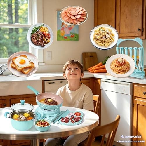 Cicicooie Kids Cooking Sets Real Easy Montessori Kitchen Safe Tools Making for Beginner Cooking Educational (Green) thumbnail 7