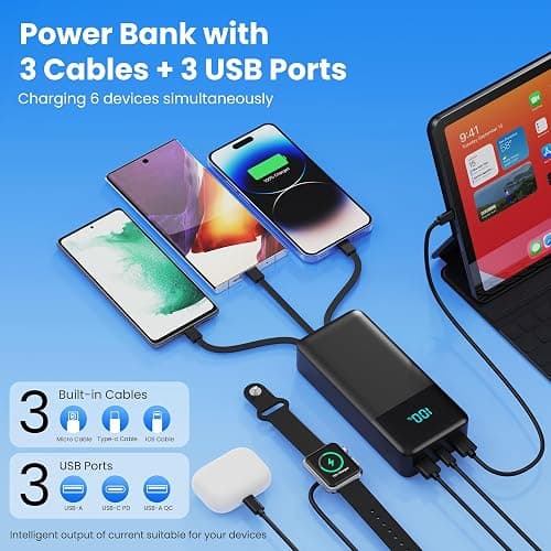 Portable Charger 50,800mAh Power Bank, 25W PD QC 4.0 Fast Charging Portable Phone Charger with Built-in Cables,Travel Camping Essential USB C Battery Pack for iPhone 16/15/14/13/12,Android Galaxy etc thumbnail 3