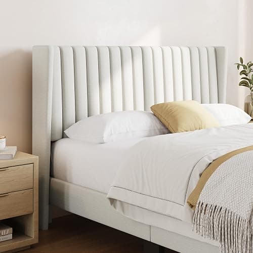 Yaheetech Queen Bed Frame Upholstered Platform Bed with Fabric Headboard, Wing Edge Design/Non-Slip and Noise-Free/Wooden Slats Support/No Box Spring Needed/Easy Assembly, Ivory Queen Bed thumbnail 8
