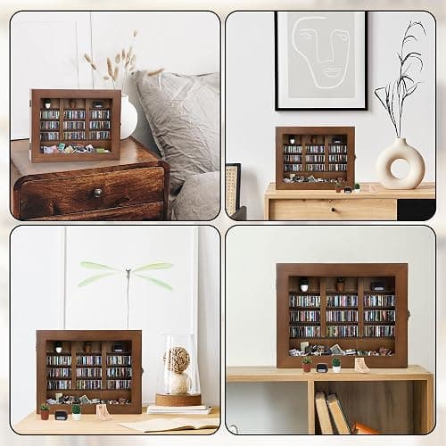 CapyBud Anxiety Bookshelf Mini Books Display for Stress Relief and Fun Decor Small Decorative Miniature Library Potted Plants Mini Radio for Book Lovers Gifts, Home, Office Decor, Walnut Brown, Large thumbnail 7