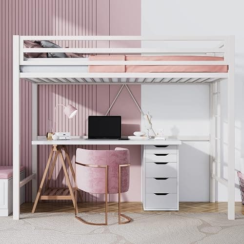 SHA CERLIN Loft Bed Twin Size with Ladder and Guardrail,White | Heavy Duty Metal Slats Support,No Box Spring Needed,Small Space Saving Furniture for Bedroom Dorm - Image 1
